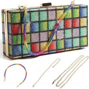 Women Rainbow Shine Clutch Purse, Rainbow Crystal Clutch Purses for Wedding Even